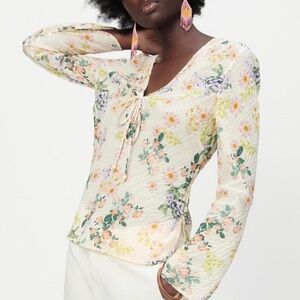 ZARA Floral blouse tie front textured dainty feminine‎ farmhouse Cream Small